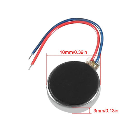 10mm by 3mm Mini Coin Vibration Motor, black with red and blue wires, 10 Pack Mini Vibration Motors 3V DC 12000 RPM Flat Coin Button Type Micro Vibrating Motors 10mm By 3mm For Mobile Phones Tablets And Home Gadgets And DIY Projects