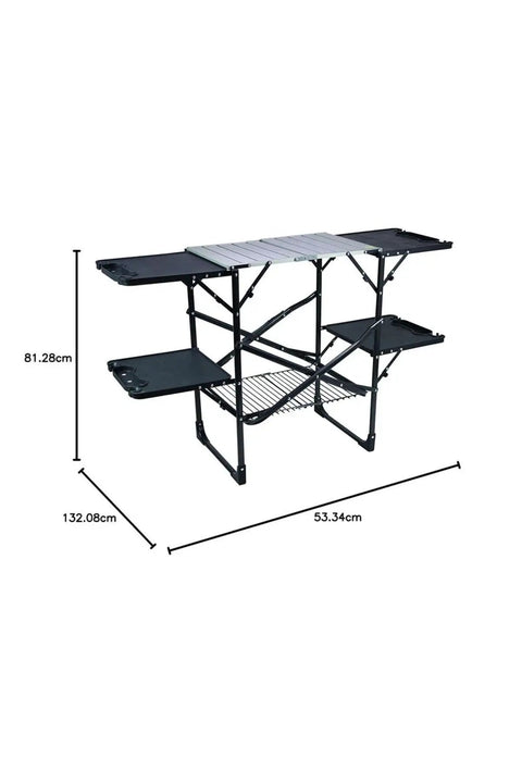 Slim Fold Cook Station Portable Folding Kitchen Table With Heat Resistant Top Four Side Tables And Storage Rack displayed