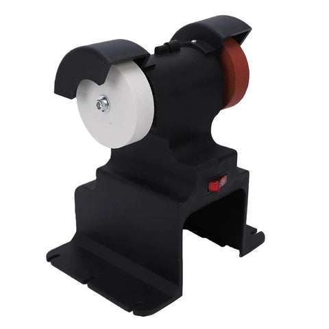 Walfront 18 Volt Cordless Mini Bench Grinder With 200 Watt Power And 7000 Rpm Speed, black with dual grit wheels for precision grinding.