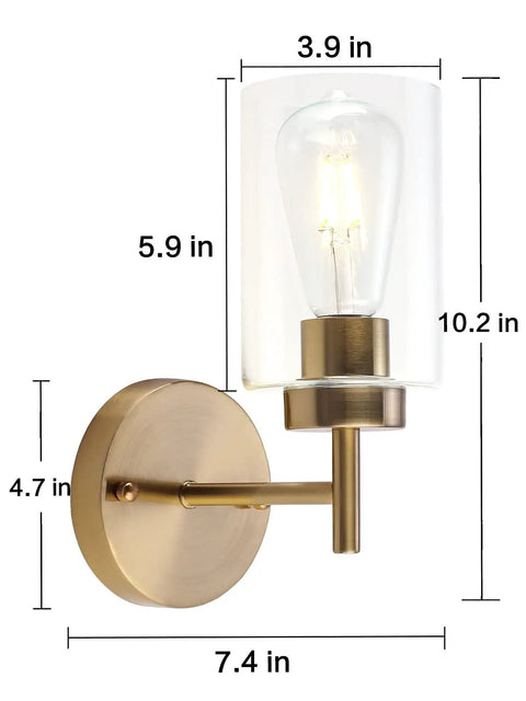 Gold Wall Sconce Set Of Two Rustic Brass Vanity Lights For Bathroom And Hallway Dope Industrial Farmhouse 1 Light Wall Lamps With Glass Shade Modern Home Decor Vibe For Living Room Bedroom Entryway