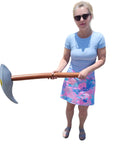 Person holding Inflatable Pick Axe Prop 33 Inch Wood And Silver Mining Tool For Party Decor And Themed Events