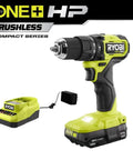 18V Brushless Cordless Hammer Drill Kit with half inch chuck and 1.5Ah battery for DIY pros and home improvement, shown with charger.