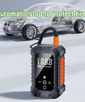 Portable Wireless Tire Inflator With Digital Pressure Gauge No Sweat Air Compressor For Cars Motorcycles Bikes And Balls Road Trip Ready Quick Fix, showing digital display and charging port.