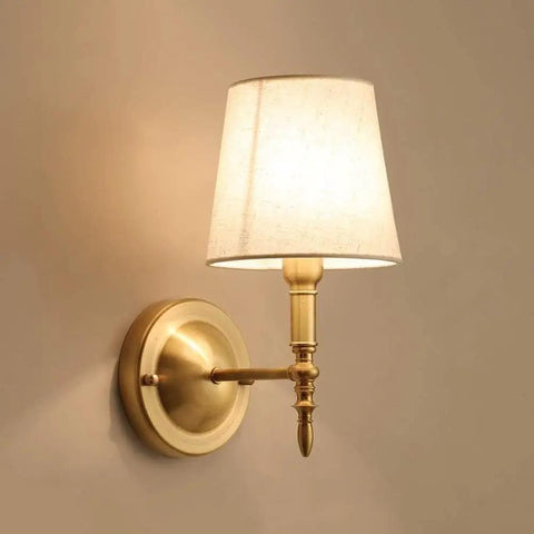 Dope Warm Brass Wall Lamp With White Drum Shade, Hardwired Sconce For Bedside And Hallway, Modern European Style Lighting