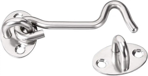 Gate Cabin Hook Snap Latch for Swing Door Window with Screws Button, stainless steel, 76mm hook, secure fastening.