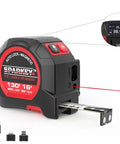 2 In 1 Laser Tape Measure With 130 Ft Laser Range And 16 Ft Tape, Magnetic Hook, USB Rechargeable, Auto Lock, LCD Display, Metric And Imperial Units For DIYers And Pros Quick Area And Volume Calculations, black and red