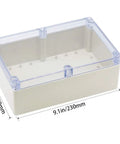 Rugged Abs Plastic Junction Box Boasting Ip65 Waterproof Seals And Dustproof Design, grey housing with clear cap, dimensions 230x150x87mm.
