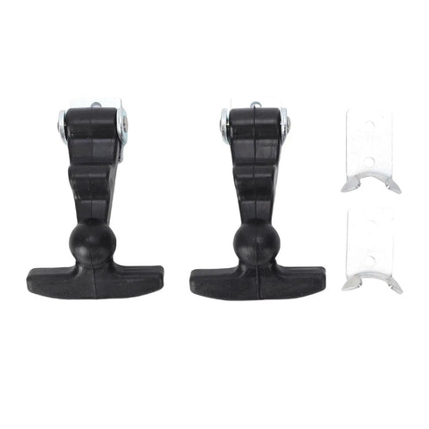 Two 46mm T Handle Rubber Draw Latch With Stainless Steel Bracket for hoods and tool boxes, shown with brackets, tight seal.