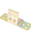 Plug And Play Bed Hinge Kit Featuring Rock Solid Latch Design, gold metal hinge connector with multiple holes for secure fastening.