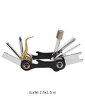 Nine In One Scuba Diving Travel Tool Set in 420 stainless steel and brass with multiple tools extending, compact size shown.