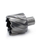 Annular cutter, 1-3/4 in diameter, 1 in depth of cut, 3/4 in Weldon shank, angled side view