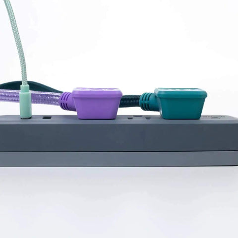Dope Designer Series Rose Power Strip With 3 Outlets And Dual USB Ports featured with plugged-in colored cords.