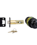 Exterior Door Knob With Lock Matte Black, Classic Vibe, Easy Install, Brass Body With Steel Core, Adjustable Latch, Two Brass Keys