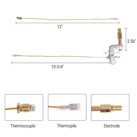 Pilot assembly for portable propane heater; compatible with Mr Heater Portable Buddy and Dewalt; includes thermocouple, thermopile, electrode