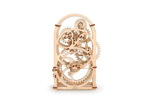 Wooden 20 Minute Mechanical Timer Model Construction Kit For Desk And Home Office Countdown Clockwork Toy With Wind Up Alarm And Rubber Band Power Mechanism, front view