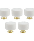 Premium Genuine White Marble Cabinet Knobs, Set Of Five Round Drawer Pulls For Dresser Or Kitchen Vanity With Sleek Brushed Metal Base