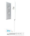 Hide Bulky Cords With A Flat Outlet Concealer And 3 Foot Extension Cord Kit, showing installed ultra thin power strip.