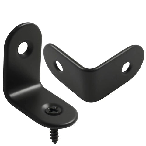 Heavy Duty Black 12 Pack Of 1 Inch Stainless Steel L Brackets With Screws showcasing two corner supports with mounting holes.