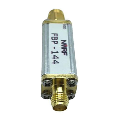 Close-up of Compact 144 MHz 2 Meter Bandpass Filter with Miniature SMA Adapter, emphasizing durable construction.