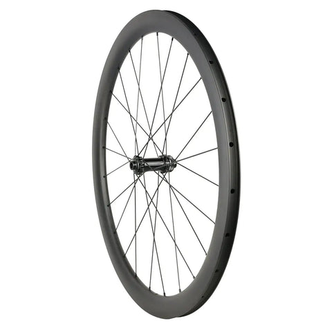 Front view of Beefy Carbon Wheelset 700C Disc Brakes 45mm Tubeless Ready Clincher for Road Bikes Lightweight Toray T700 Rim