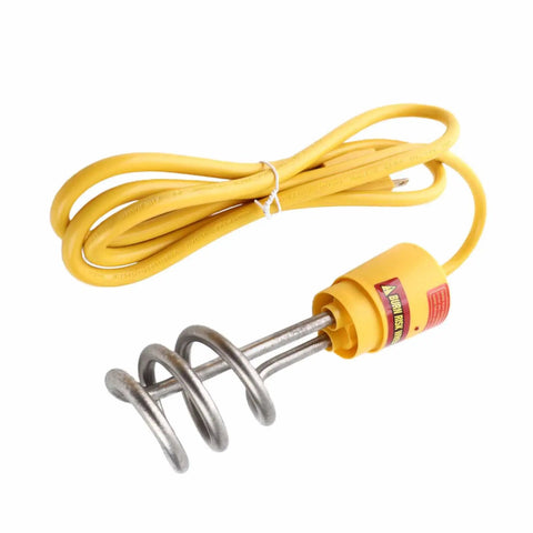 Fast As Lightning 1500W Immersion Water Heater Stainless Steel Portable Electric Kettle heating element with yellow cord.