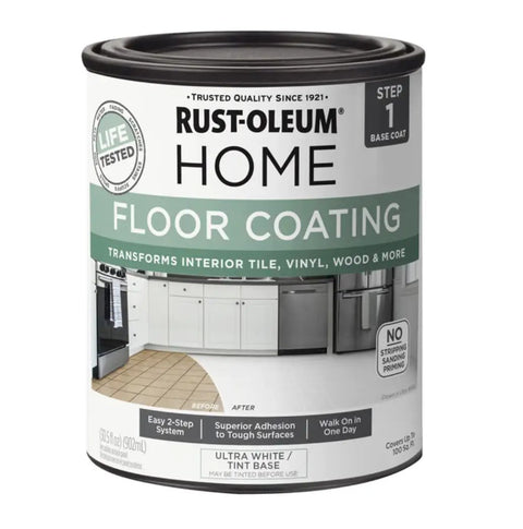 Can of Rust-Oleum Home Floor Coating Kit Ultra White Tint Base For Hard Surfaces, Easy 2 Step System With Base Coat And Top Coat