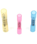 Hella Reliable Heat Shrink Wire Connectors And Electrical Terminals Assortment Kit With Flame Retardant Insulated Sleeves For Waterproof Auto Repair And Diy Wire Splicing Projects Including A Full 300 Piece Pack, showing three color-coded terminal connectors.