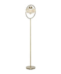 Gold Metal Floor Lamp With Hanging Glass Shade For Living Room, Tall 65 Inch Standing Lamp, clear oval shade, gold finish