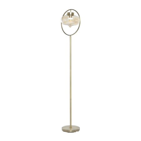 Gold Metal Floor Lamp With Hanging Glass Shade For Living Room, Tall 65 Inch Standing Lamp, clear oval shade, gold finish
