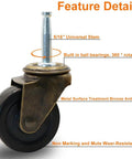 Antique Brass Caster Wheels Set Of Four With Rubber Wheels And Five Sixteenth Inch By One And One Half Inch Stem Sockets