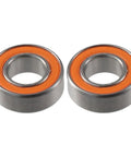 Two 7x14x5 mm stainless steel ball bearings with orange double seals for lawnmowers.