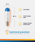 Halogen Projector Bulb Replacement 120V 300W For Argus 300 BA15S Base T8.5 with blue cap and technical specifications