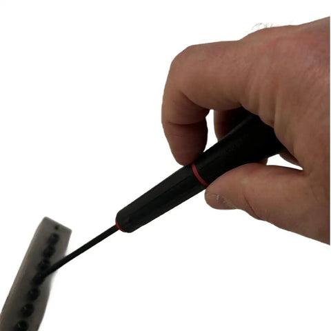Hand holding Ball Hex Allen Screwdriver Set, 13 Piece Inch SAE Wrench Kit For Home Garage, ball end hex key in use.
