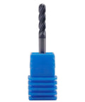 Front view of solid carbide ball nose end mill, 1/8 dia, 1/8 shank, AlTiN coated, blue collet holder