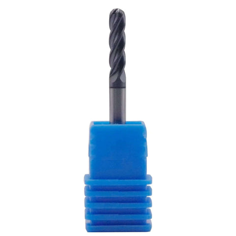 Front view of solid carbide ball nose end mill, 1/8 dia, 1/8 shank, AlTiN coated, blue collet holder
