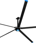 Bad Boy 24 Ft Diameter Hvls Ceiling Fan featuring Slim Pm Sm Motor and sealed double bearing transmission, five black blades.