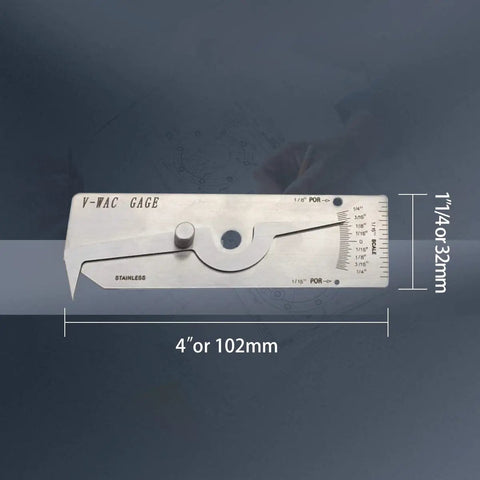 VWAC Undercut Gauge For Welders Stainless Steel Inspection Tool Reads Bead Undercuts Pit Depth Misalignment And Porosity Size In Inches Zero To One Quarter Inch Increments Per Inch Porosity Check, 4 in stainless steel gauge