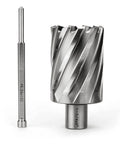 Two-piece HSS annular cutter set with Weldon shank and pilot drill bit, 1-3/4 in dia, 2 in DOC, front view