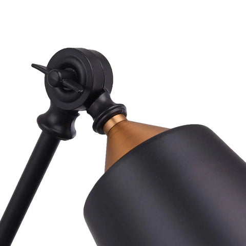 Close-up of Two Pack Industrial Plug In Wall Sconces With On Off Switch Vintage Edison Swing Arm Black Metal Shade