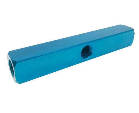 Boss Level Aluminum Air Compressor Manifold Block With Five Fast Quick Connect Ports Built Tough For Garage Projects And Shop Setup Rigs Blue Coloring Tight Fit All Around, blue aluminum splitter block.