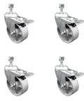 Swivel Threaded Stem Caster Set Of Four With Four Inch By One Point Two Five Inch Silver Wheels And Ten Millimeter Stems Includes Four Total Lock Brakes 1200 Lb Total Capacity Semi Steel Cast Iron Caster For Carts