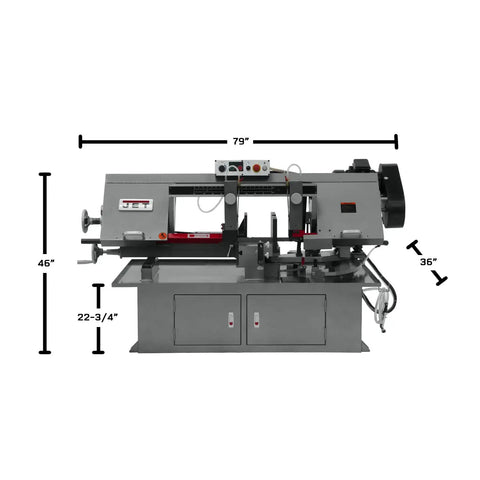 Heavy Duty 10 By 18 Inch Horizontal Dual Mitering Bandsaw With 2 HP Motor, 230 460V 3 Phase, Hydraulic Downfeed, Magnetic Starter, Automatic Blade Breakage Sensor, Steel Base For Stable Metal Cutting, A Real Workhorse