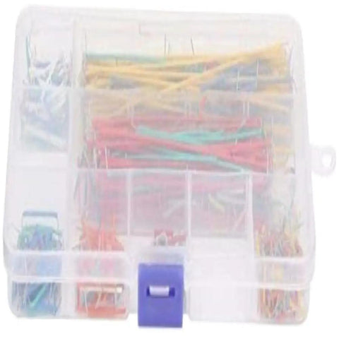 Complete Breadboard Jumper Wire Kit With 560 Piece Solderless Cables In Multicolored Assorted Lengths Plus Sturdy Storage Box shown with organized wires.