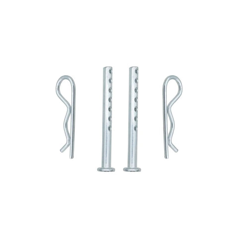Heavy Duty Clevis Pin With R Clip One Quarter Inch By Two And One Half Inch Pack Of Two For Home Farm And Auto Projects Made Of Steel In Silver Tone Handy For Do It Yourself Projects And Everyday Auto Repairs showing two clevis pins and R-clips