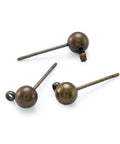 Antique Bronze Brass Round Ball Post Stud Earrings With Loop For Dangle Jewelry Making 100 Pcs Nickel Free 5mm Ball Size 16mm Long 1mm Pin 1mm Hole Solid And Versatile Craft Findings on white background