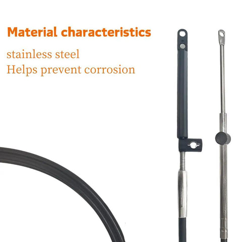 Close-up of stainless steel 11Ft Gen I Throttle And Shift Cable Replacement For Mercury Mariner Outboards SeaStar 600A Style 2 Piece Set