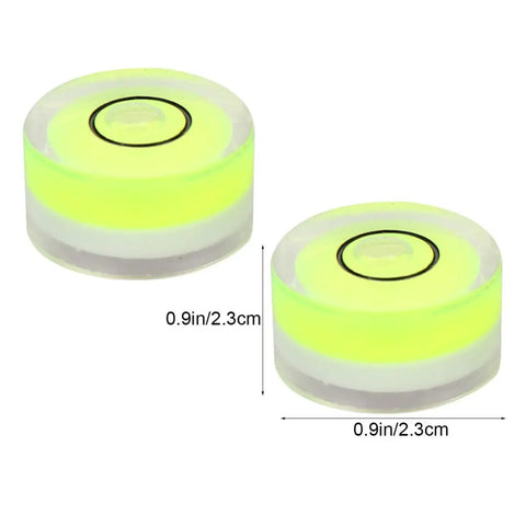 10 Pack Circular Bubble Spirit Levels Acrylic Round Bubble Level Set For Calibration And Quick Leveling High Precision And DIY Friendly Easy To Use Measuring Tool For Cross Stitch Frames And Murals DIY Projects And Hobbies. Two yellow acrylic bubble levels with dimensions 0.9in/2.3cm.