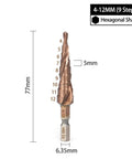 Get This High Performance HSS M35 Cobalt Step Drill Bit With 4 To 12mm Hole Saw Kit And Spiral Groove For Stainless Steel And Tri Hex Shank For Serious Drilling Jobs Today, 4-12mm step drill bit with hex shank, 77mm length