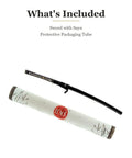 Unsharpened Stainless Steel Katana Iaito For Iaido Practice, 28 Inch Training Sword with Saya and packaging tube visible