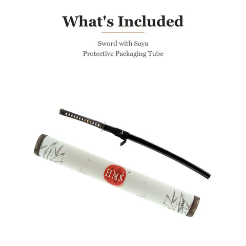 Unsharpened Stainless Steel Katana Iaito For Iaido Practice, 28 Inch Training Sword with Saya and packaging tube visible